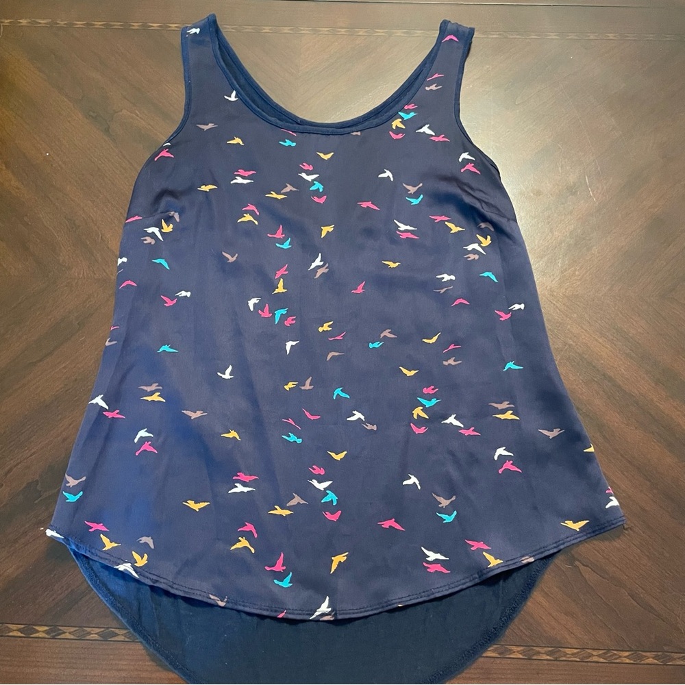 Ana Navy Blue Bird Pattern Tank Top